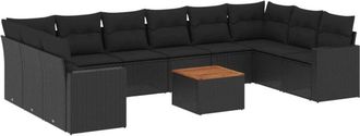 vidaXL Set De Sof&aacute;s De Jard&iacute;n 11 Pzas Y Cojines Rat&aacute;n Sint&eacute;tico Negro Vidaxl