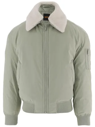 HUGO BOSS Green Shearling Collar Nylon Bomber Jacket