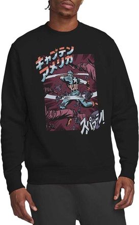 Captain America Uniseks volwassen Japans Strike Retro Sweatshirt (Zwart)