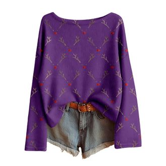 Generic Christmas Jumpers for Women Cute Reindeer Prints Long Sleeve Knit Xmas Sweater Elegant Casual Crewneck Ladies Christmas Jumper Fall Winter Loose Xmas 