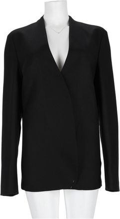 Maison Margiela Minimalist Black Virgin Wool Jacket with Deep V-Neckline