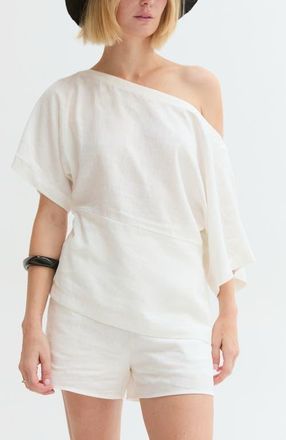 Crescent One Shoulder Linen Blend Top in White at Nordstrom, Size Small