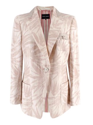 Giorgio Armani Beige Palm Print Gauze Blazer Size S