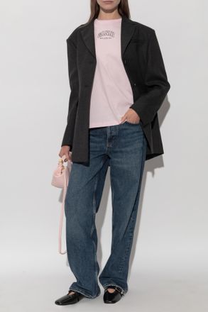 Ganni T-shirt With Printed Logo, Womens, Pink