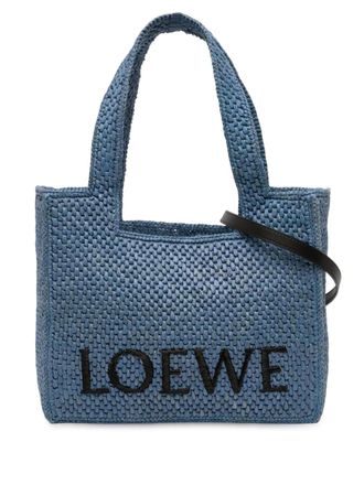 Loewe 2025 Medium Raffia Font Tote satchel - Blue