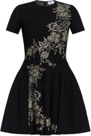 Alexander McQueen Kleedjes, Dames, Zwart, XS, Leer, Jurk met bloemenmotief