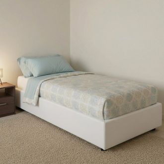 Dmora Cama Individual Dferrara, Cama Contenedor Con Tapizado En Ecopiel, 100% Made In Italy, Apertura Frontal, Adecuado Para Colch&oacute;n 80x200 Cm, Blanco - Dmo