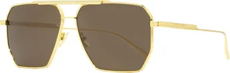 Bottega Veneta BV1012S Square Pilot Metal Sunglasses - Gold