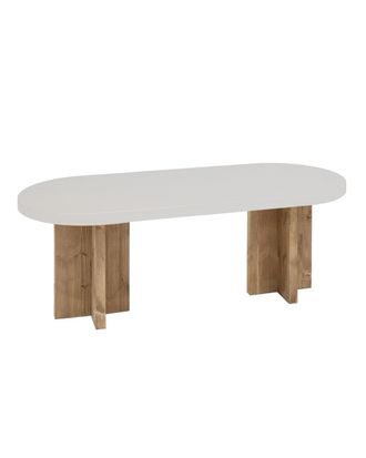 Deco Wood Mesa de centro de microcemento en blanco roto y envejecido 120x40cm