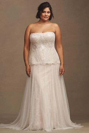 Watters Brookehaven Lace Strapless Drop-Waist A-Line Wedding Gown