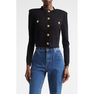 Balmain Button Detail Cardigan in Black at Nordstrom, Size 14 Us