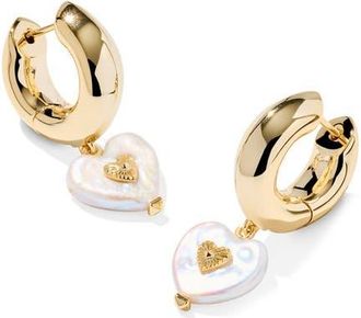 Kendra Scott Sasha Heart Huggie Hoop Earrings in Gold Freshwater Pearl at Nordstrom