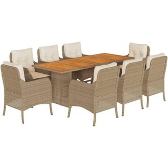 vidaXL Set Comedor De Jard&iacute;n 9 Pzas Con Cojines Rat&aacute;n Sint&eacute;tico Beige Vidaxl
