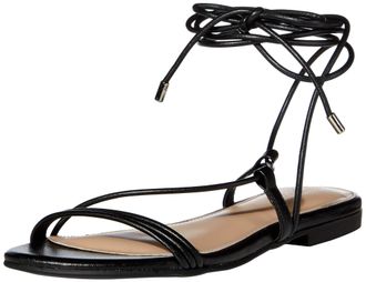 The Drop Damen Samantha Riemchen-Schn&uuml;rsandalen, flach, Schwarz (Faux Leather Black), 39.5 EU