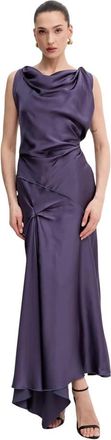 Victoria Beckham Posy Draped Asymmetric Gown - Dames - Feestkleedjes - Paars - S - Satijn - Kleedjes
