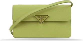 Prada Triangle Logo Schoudertas - Dames - Schoudertassen - Groen - ONE Size - Leer - Tassen