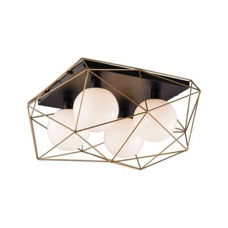 Netlighting Abraxas Globe Cage Semi Flush Ceiling Light Black Gold E27