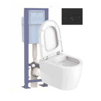 Duravit Pack Inodoro Suspendido Duravit D-code + Asiento + Soporte Siamp + Placa Negra