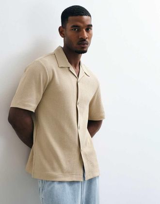 Arket camicia a maniche corte in jersey waffle beige-Neutro