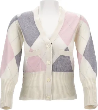 Thom Browne Geometric Print V-Neck Cardigan With Classic Button Closure