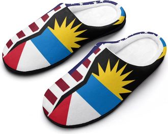Generic US & Antigua Barbuda Flag Funny Mens Cotton Slippers Soft Non-Slip Rubber Sole House Slipper Indoor Outdoor