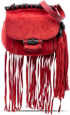 Gucci Borsa a tracolla Nouveau piccola in pelle con dettaglio in bamb&ugrave; e frange 2016-2025 - Rosso