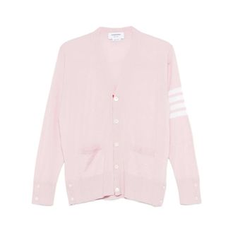 Thom Browne Cardigans, male, Pink, Size: M Diagonal Stripe V-Neck Cardigan