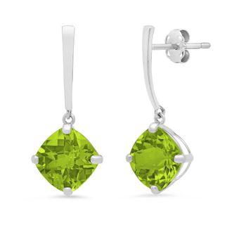 MAX + STONE 14k White Gold Solitaire Cushion-Cut Gemstone Drop Earrings (8mm)