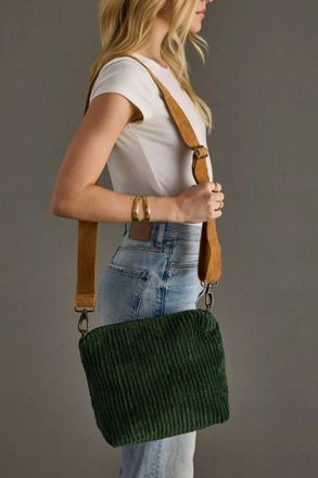 Panache Womens Corduroy Crossbody Bag In Dark Green