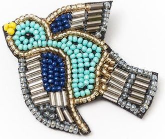 Matr Boomie Bala Mani Beaded Bird Brooch Pin in Metallic Gold at Nordstrom