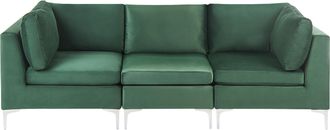 Beliani Sof&aacute; 3 Plazas De Terciopelo Verde Asiento Patas Metal Glamour Evja
