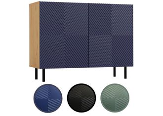 OEM C&oacute;moda Artesanal De Roble/azul Marino Con Frentes Ranurados, 2 Puertas Dise&ntilde;o Moderno Perfecta Para Sal&oacute;n O Dormitorio