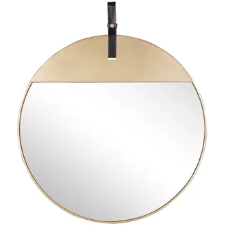 Beliani Beliani - Espejo De Pared Metal Dorado Correa De Cuero Sint&eacute;tico Redondo 60 Cm Pieza Decorativa Para Colgar Acento Moderno Glamour Gurs