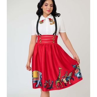 Unique Vintage Suspender Swing Skirt in Red W/Disney Animal Print at Nordstrom, Size X-Small