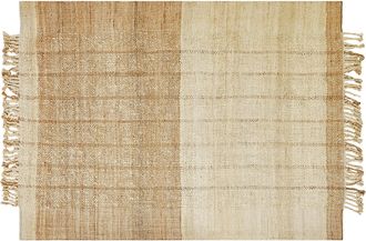 Beliani Alfombra De Yute Beige Claro 160 X 230 Cm Hecho A Mano Borlas Dormitorio Karkin