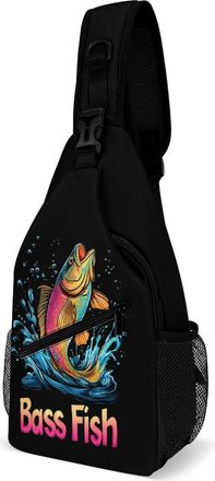Generic Bass Fish Unisex Shoulder Bags Casual Crossbody Chest Bag Sling Backpack for Hiking Cycling Travel