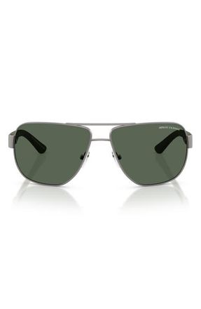 A|X Armani Exchange 62mm Aviator Sunglasses in Matte Gunmetal /Dark Green at Nordstrom