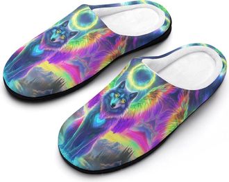 Generic Wolf with Wings Colored Funny Mens Cotton Slippers Soft Non-Slip Rubber Sole House Slipper Indoor Outdoor