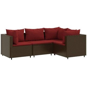 vidaXL Vidaxl - Set Muebles De Jard&iacute;n 4 Piezas Y Cojines Rat&aacute;n Sint&eacute;tico Marr&oacute;n