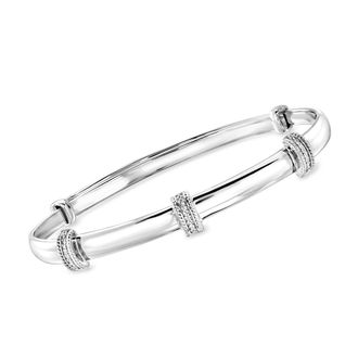 Ross-Simons Diamond-Accented Bangle Bracelet in Sterling Silver