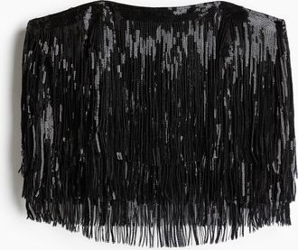 H&M Bandeau-Top mit Paillettenfransen - Schwarz