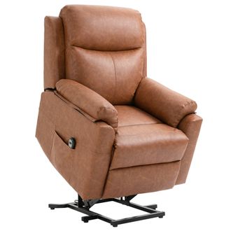 TJ Hughes Power Lift Chair Electric Riser Recliner for Elderly - Faux Leather Sofa Lounge Armchair with Remote Control and Side Pocket - Brown - TJ Hughes