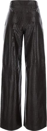 Federica Tosi Womens Leather Trousers Crocodile-Print Brown