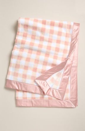 Nordstrom Baby Print Plush Blanket in Pink Lotus Gingham at Nordstrom