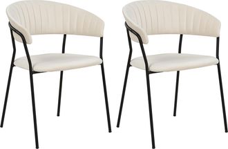 Beliani Beliani - Conjunto De 2 Sillas De Comedor Modernas Asiento Tapizado En Terciopelo Reposabrazos Respaldo Curvo Patas Negras Blanco Crema Mariposa
