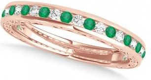 Allurez Diamond and Emerald Channel Set Wedding Band 14k Rose Gold (0.45ct)