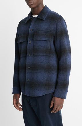 Vince Plaid Splittable Wool Blend Shirt Jacket in Ultramarine at Nordstrom, Size Xx-Large