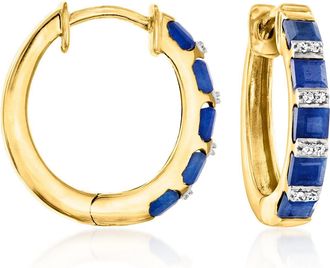 Ross-Simons Sapphire Hoop Earrings With Diamond Accents in 18kt Gold Over Sterling