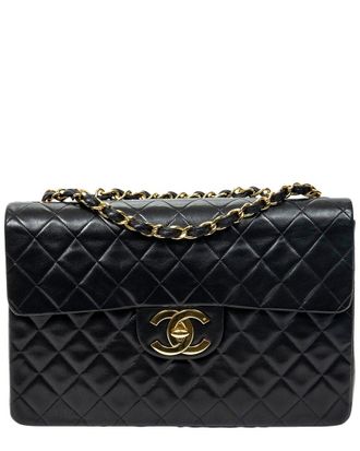 Chanel Black Quilted Lambskin Leather Maxi Jumbo Xl Flap (Authentic Pre-Loved)