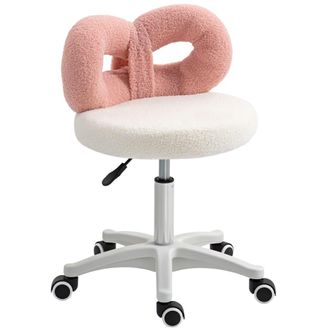 HOMCOM Taburete con ruedas 50x50x77 cm blanco y rosa